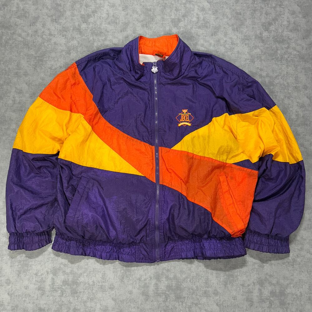 VTG Jekel purple/orange streetwear active windbreaker track jacket mens Large